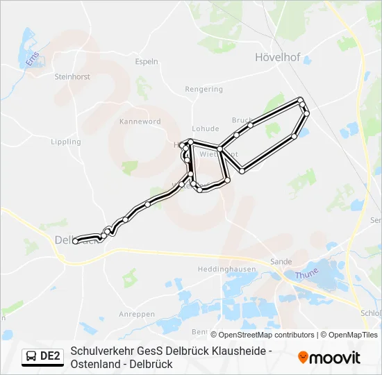 Автобус DE2: карта маршрута