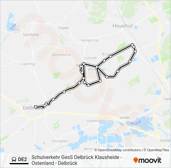 Автобус DE2: карта маршрута