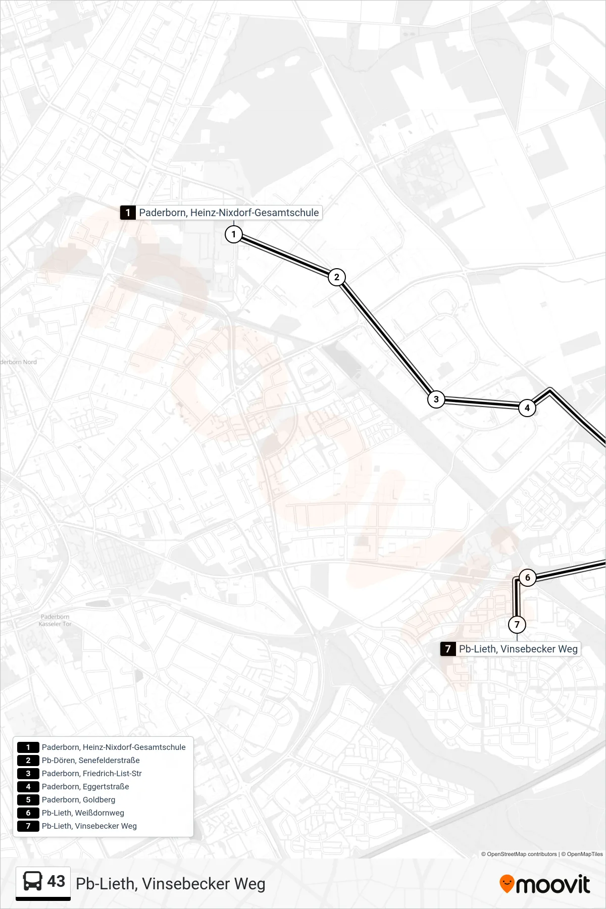43 bus Line (Pb-Lieth, Vinsebecker Weg) route and stops on a map