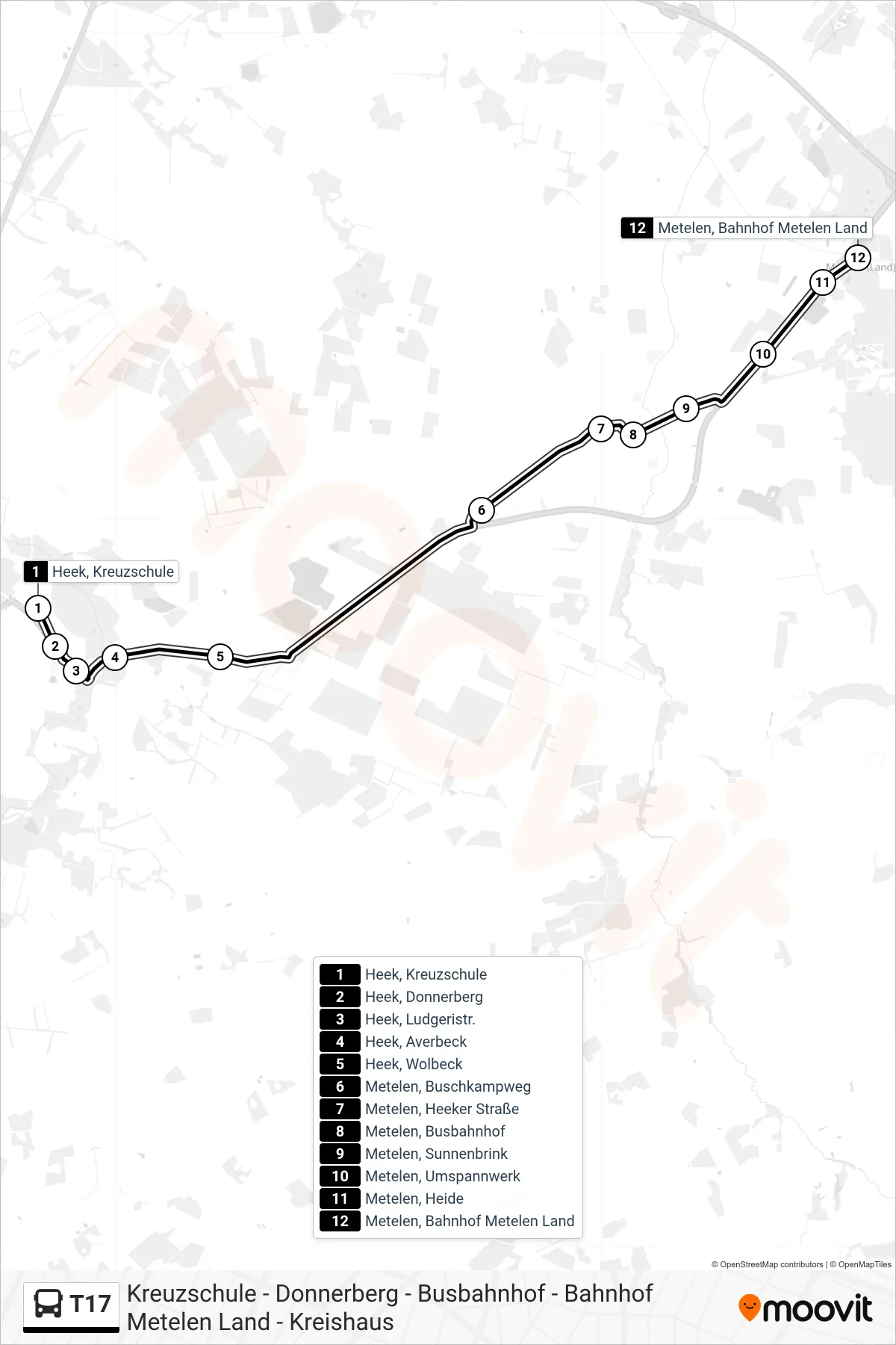 T17 bus Line (Metelen, Bahnhof Metelen Land) route and stops on a map
