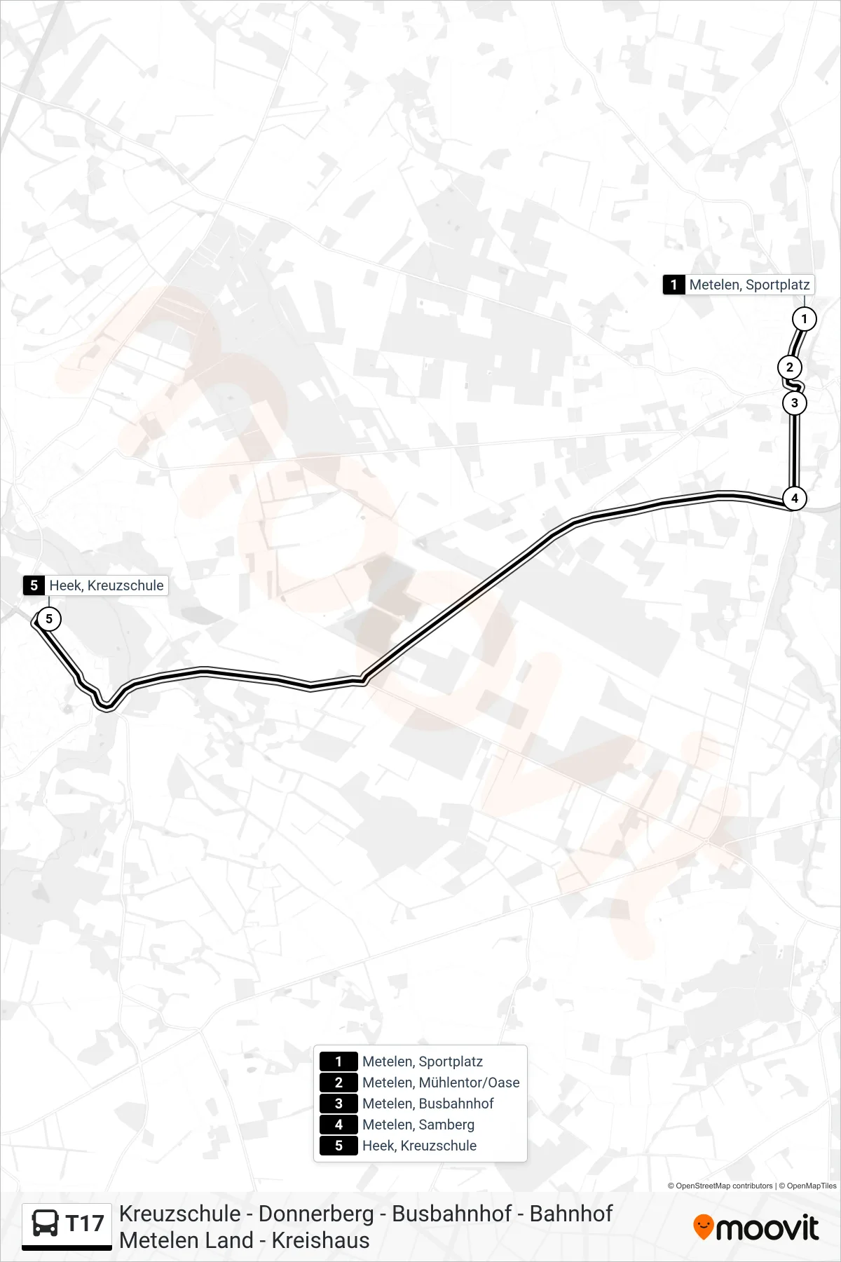 Linie T17 (Bus) Richtung Heek, Kreuzschule: Route und Haltestellen auf der Karte