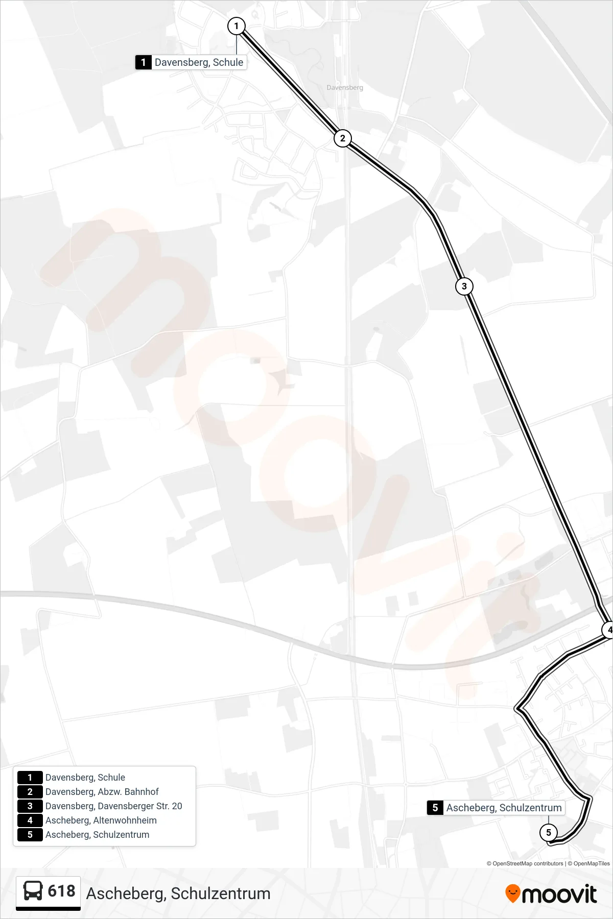 Linie 618 (Bus) Richtung Ascheberg, Schulzentrum: Route und Haltestellen auf der Karte