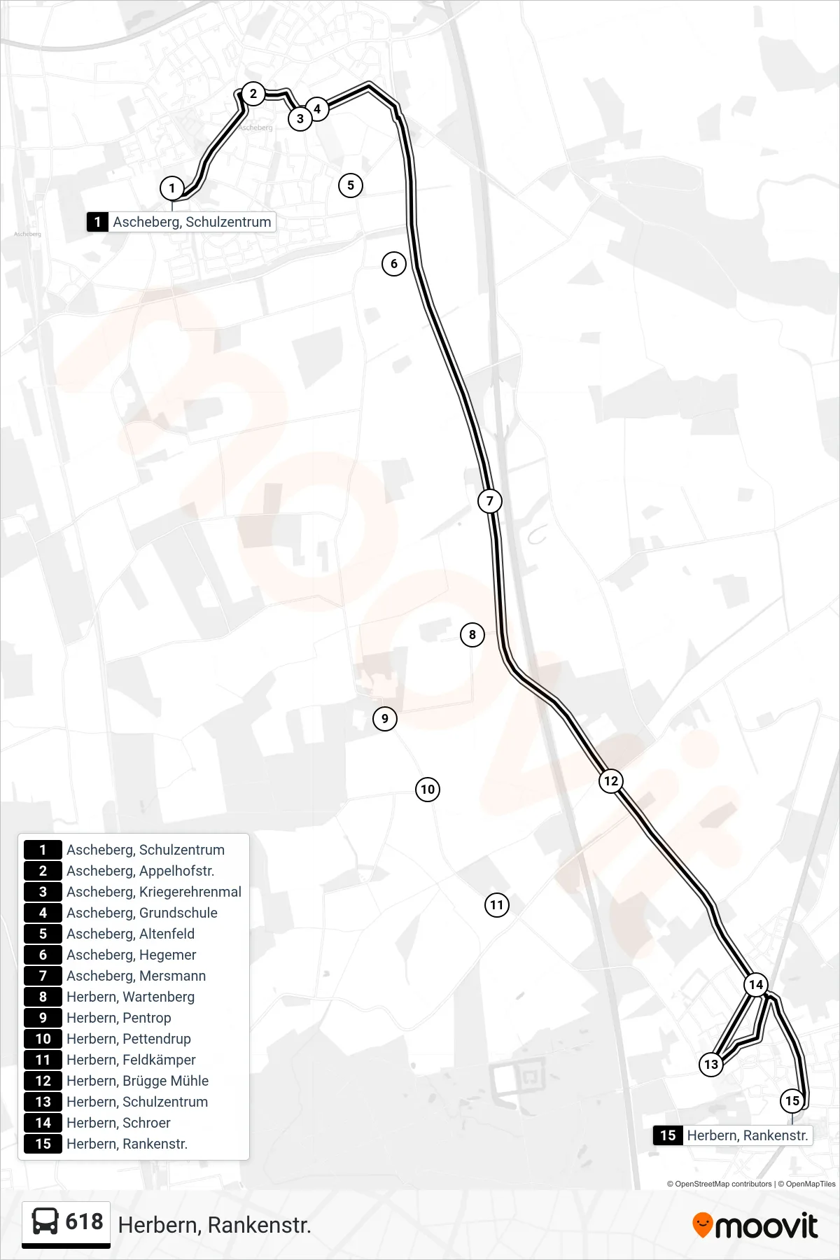 Linie 618 (Bus) Richtung Herbern, Rankenstr.: Route und Haltestellen auf der Karte