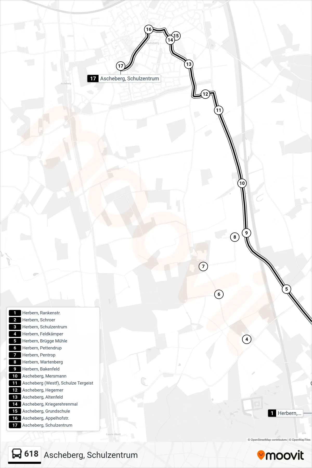 Linie 618 (Bus) Richtung Ascheberg, Schulzentrum: Route und Haltestellen auf der Karte