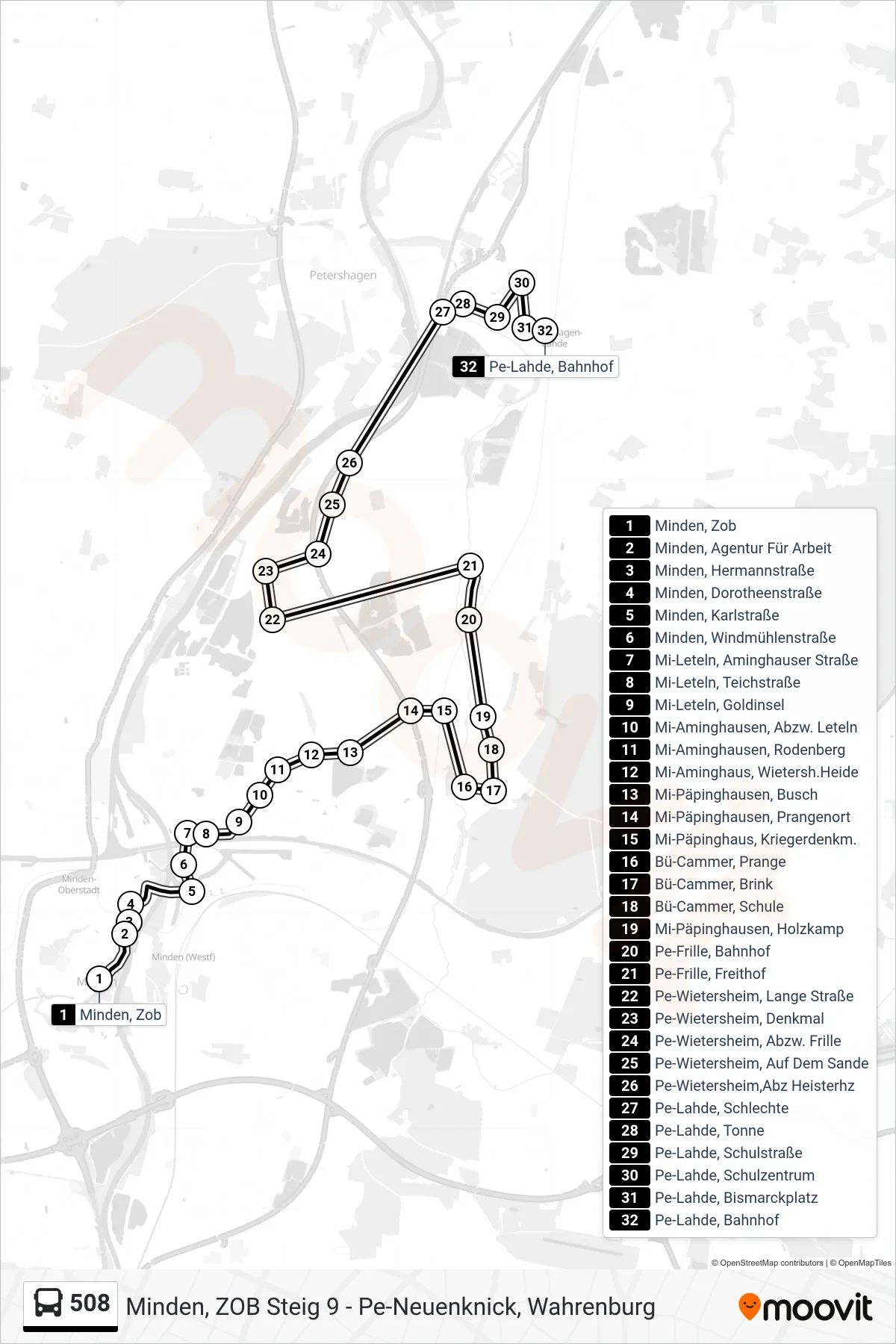508 bus Line (Lahde Bahnhof) route and stops on a map