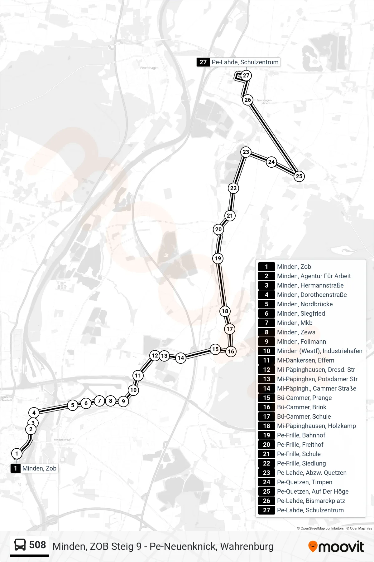 508 bus Line (Lahde) route and stops on a map