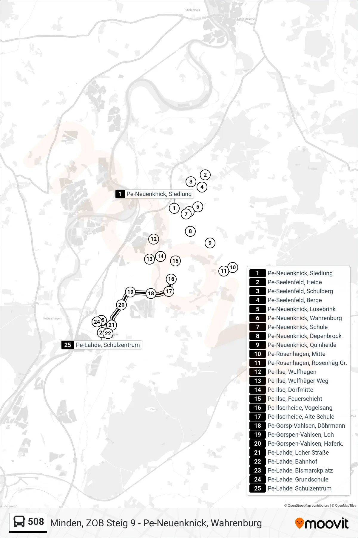 508 bus Line (Lahde) route and stops on a map