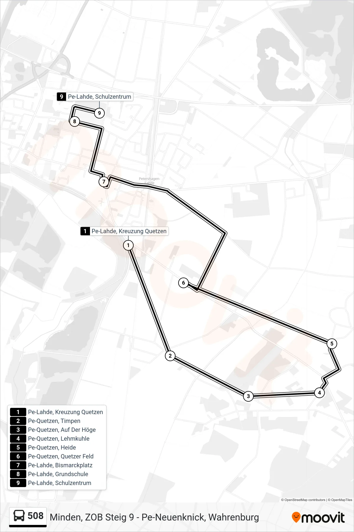 508 bus Line (Lahde Schulzentrum) route and stops on a map