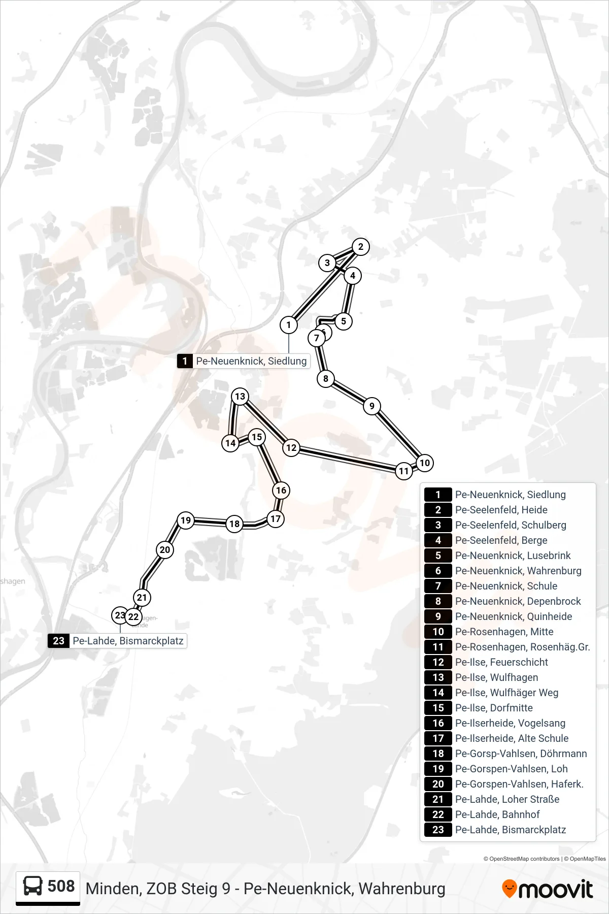 508 bus Line (Pe-Lahde, Bismarckplatz) route and stops on a map
