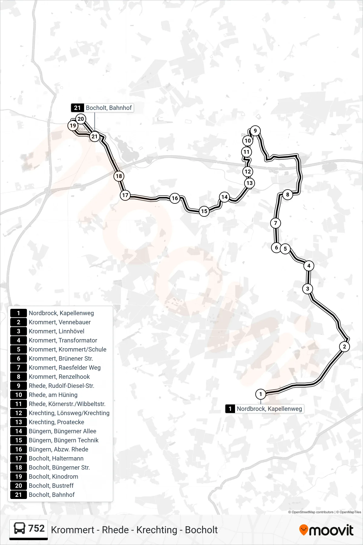 Linie 752 (Tram) Richtung Bocholt, Bahnhof Bstg B2: Route und Haltestellen auf der Karte