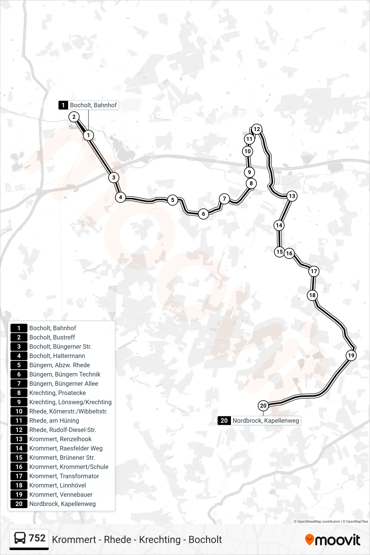 Linie 752 (Tram) Richtung Nordbrock, Kapellenweg: Route und Haltestellen auf der Karte