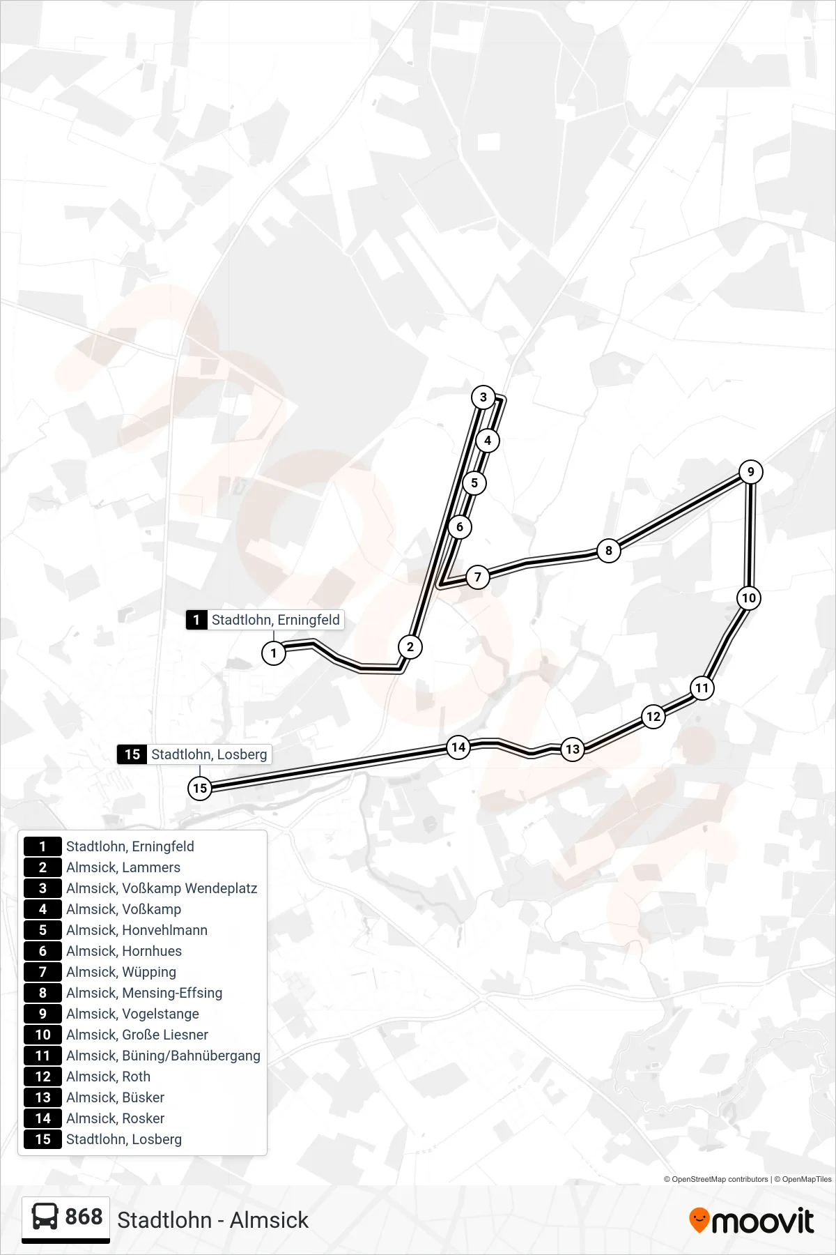 Linie 868 (Bus) Richtung Stadtlohn, Losberg: Route und Haltestellen auf der Karte