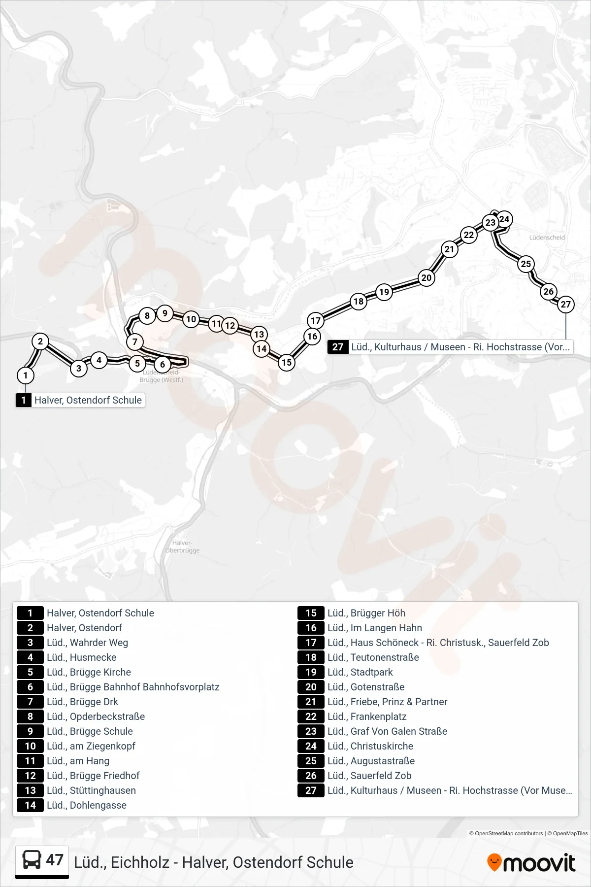 47 bus Line (Lüd., Kulturhaus / Museen - Ri. Hochstrasse (Vor Museum)) route and stops on a map