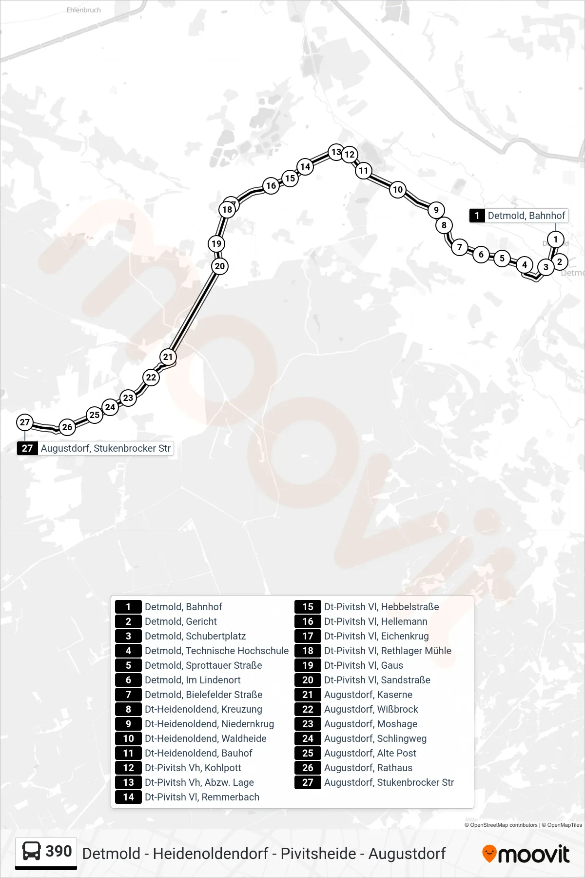 390 bus Line (Augustdorf, Stukenbrocker Str) route and stops on a map
