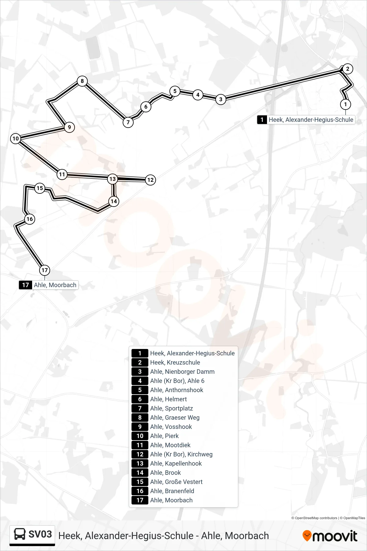 Linie SV03 (Bus) Richtung Ahle, Moorbach: Route und Haltestellen auf der Karte