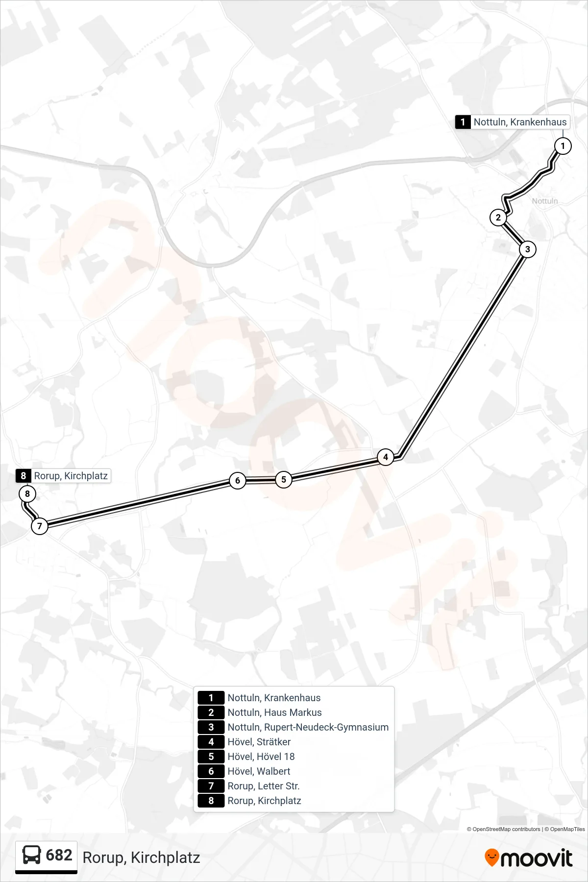 682 bus Line (Rorup, Kirchplatz) route and stops on a map