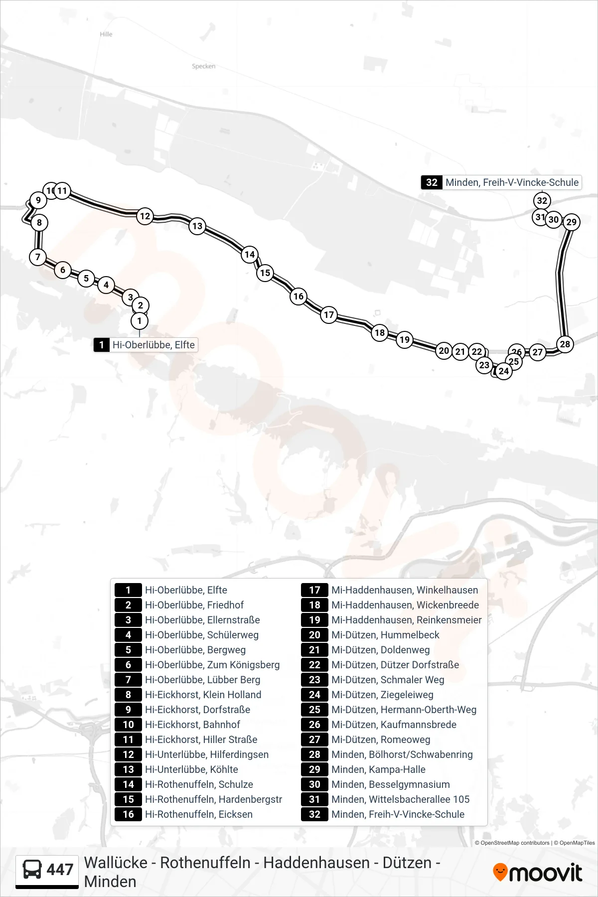 447 bus Line (Minden, Freih-V-Vincke-Schule) route and stops on a map