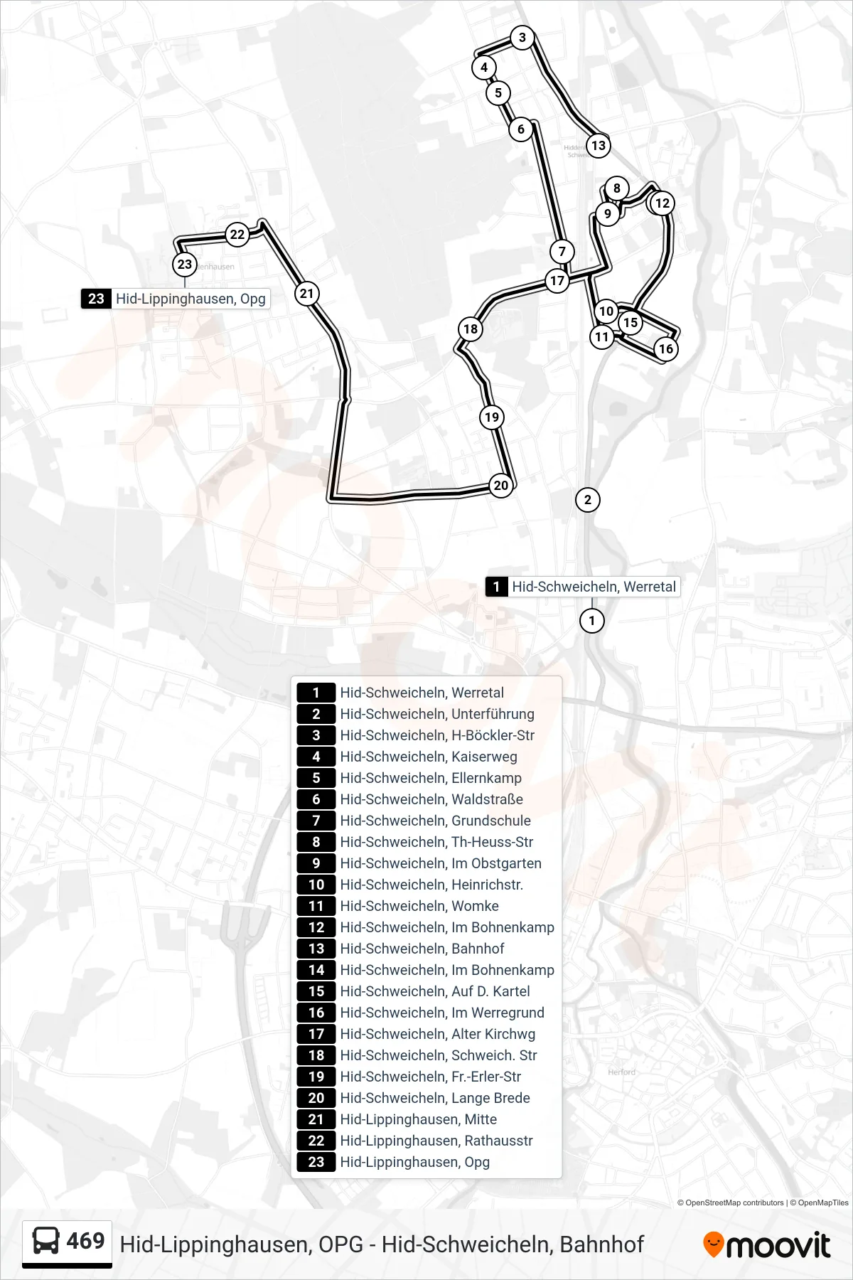 469 bus Line (Hid-Lippinghausen, Opg) route and stops on a map