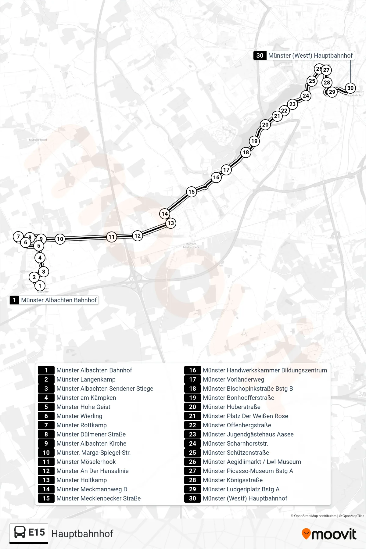 Linie E15 (Bus) Richtung Hauptbahnhof: Route und Haltestellen auf der Karte