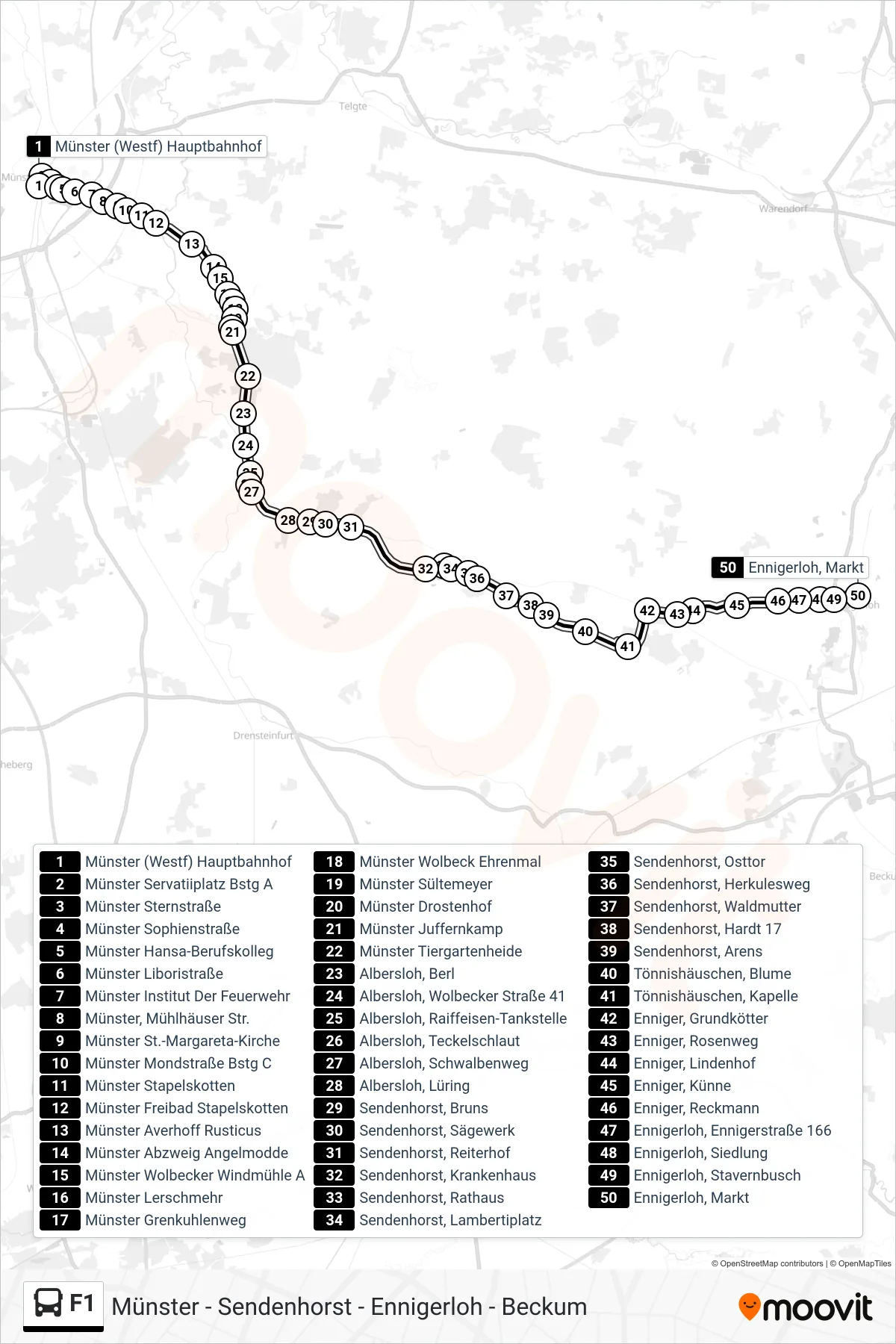 Linie F1 (Bus) Richtung Ennigerloh, Markt Bstg B: Route und Haltestellen auf der Karte