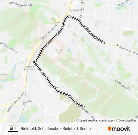 Straßenbahnlinie 1 Karte