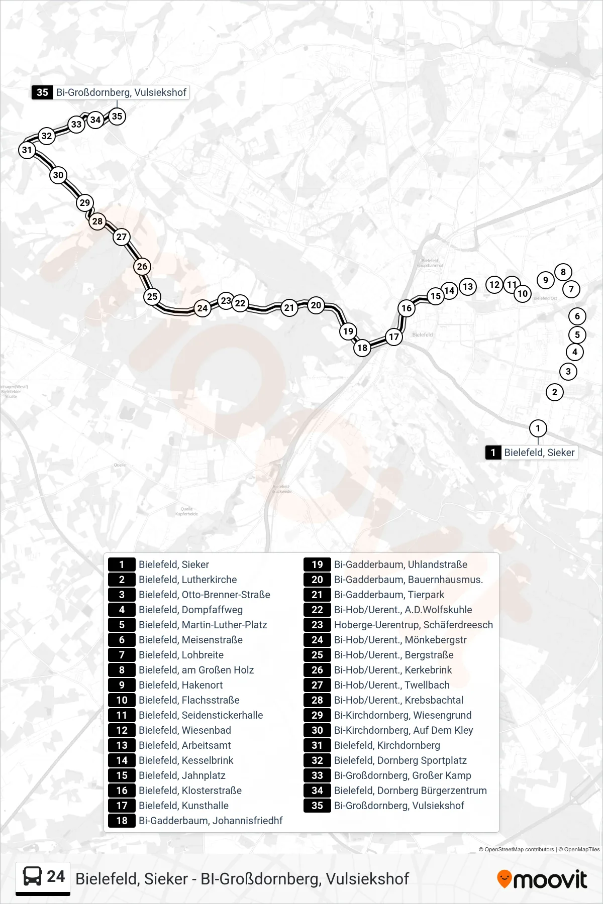 Linie 24 (Bus) Richtung Bi-Großdornberg, Vulsiekshof: Route und Haltestellen auf der Karte