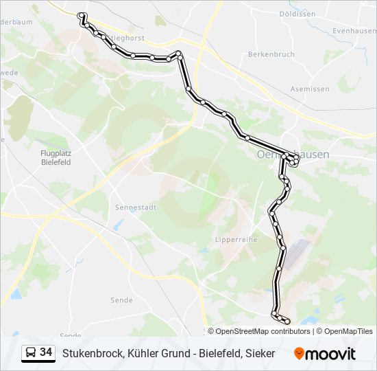 34 Route: Schedules, Stops & Maps - Stukenbrock, Kühler Grund (updated)