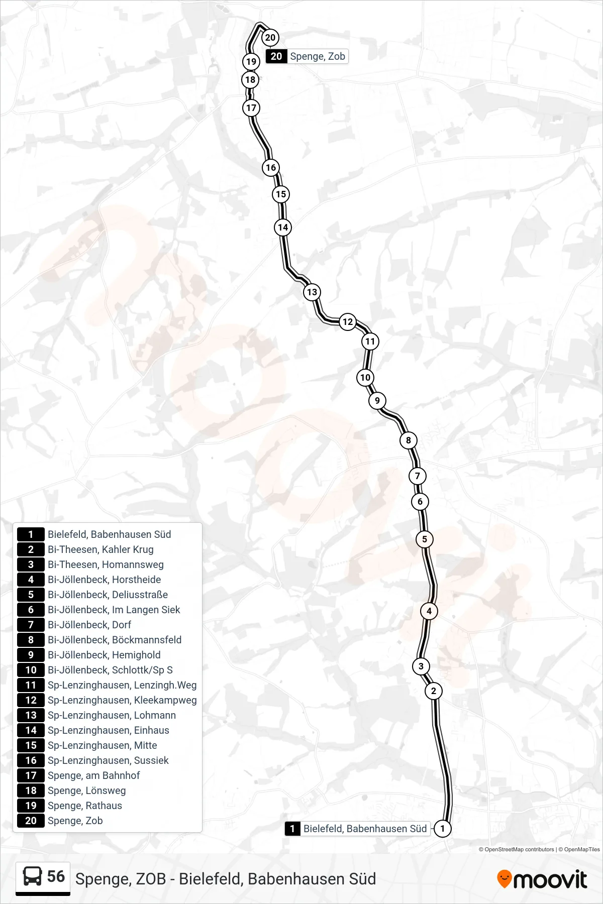 Linie 56 (Bus) Richtung Spenge, Zob: Route und Haltestellen auf der Karte