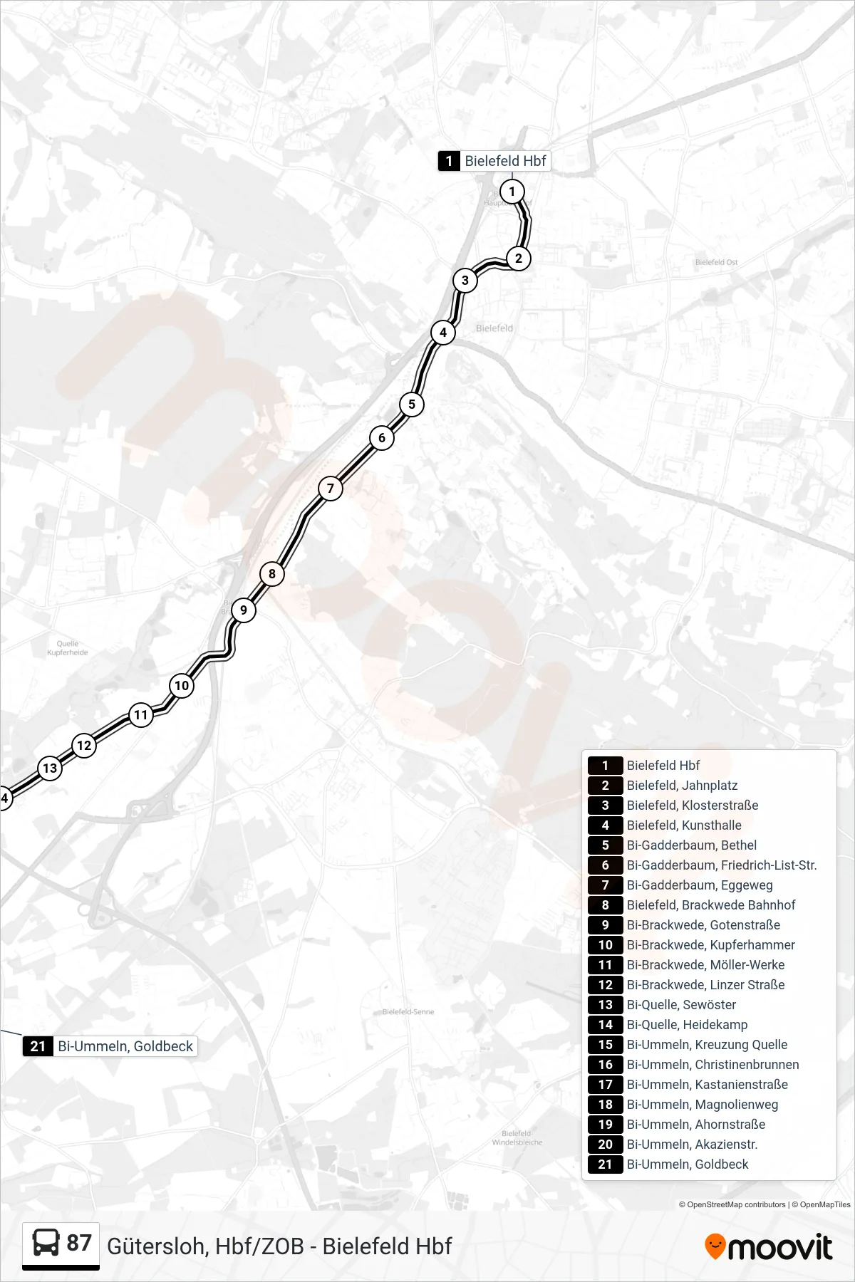 87 bus Line (Bi-Ummeln, Goldbeck) route and stops on a map