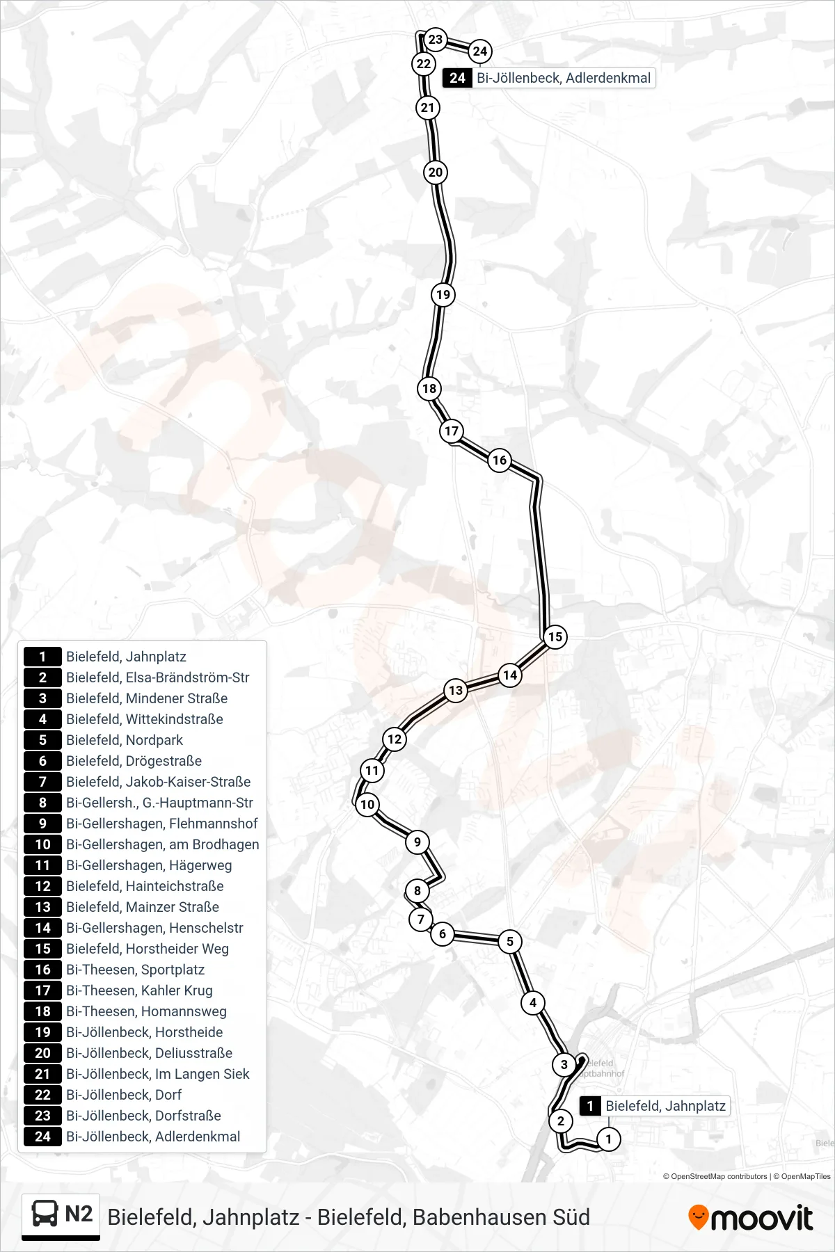 Linie N2 (Bus) Richtung Bi-Jöllenbeck, Adlerdenkmal: Route und Haltestellen auf der Karte