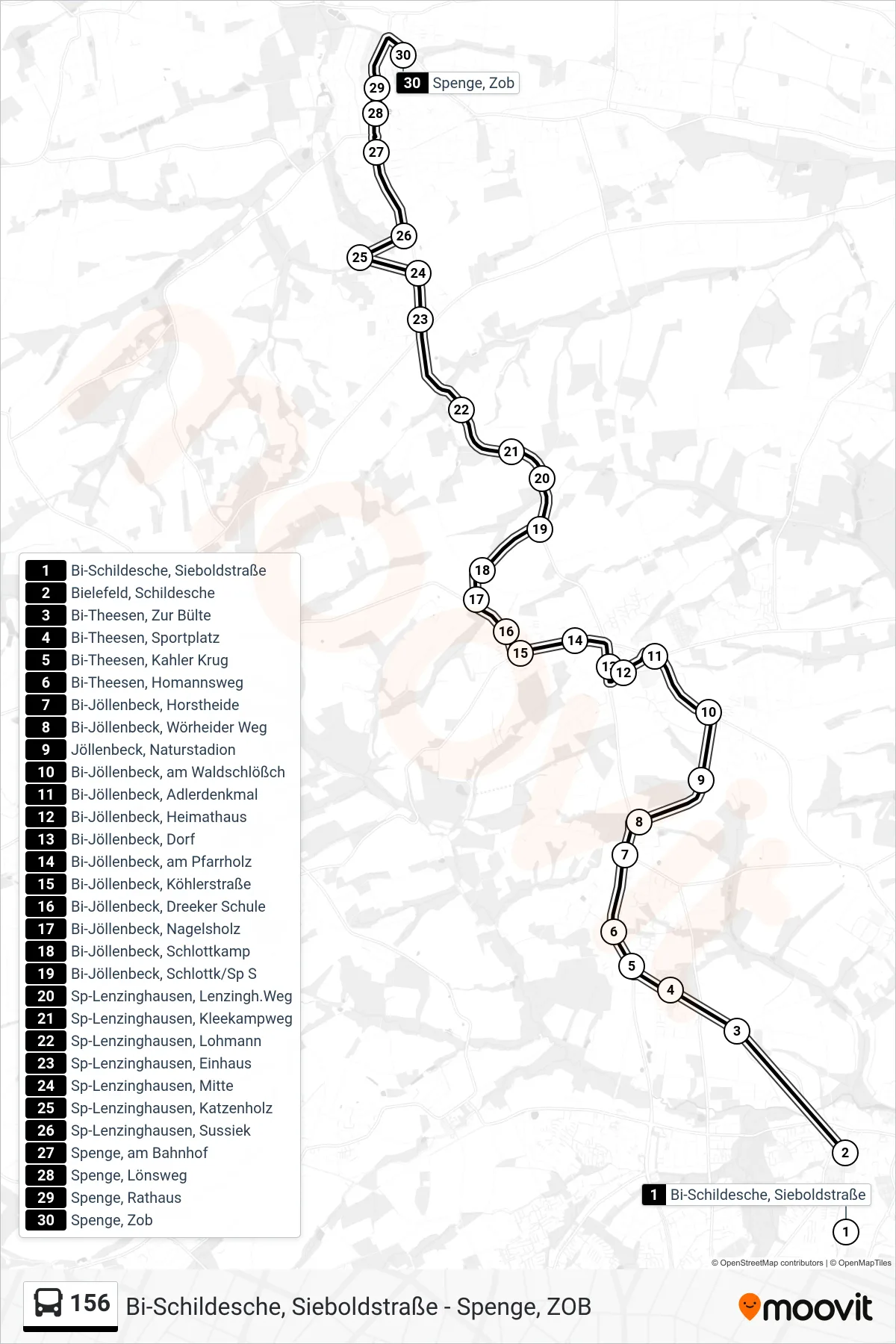 Linie 156 (Bus) Richtung Spenge, Zob: Route und Haltestellen auf der Karte