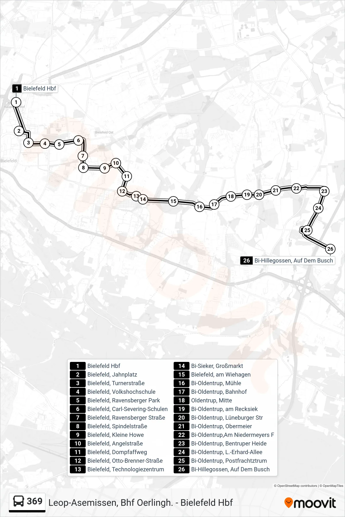 Linie 369 (Bus) Richtung Bi-Hillegossen, Auf Dem Busch: Route und Haltestellen auf der Karte