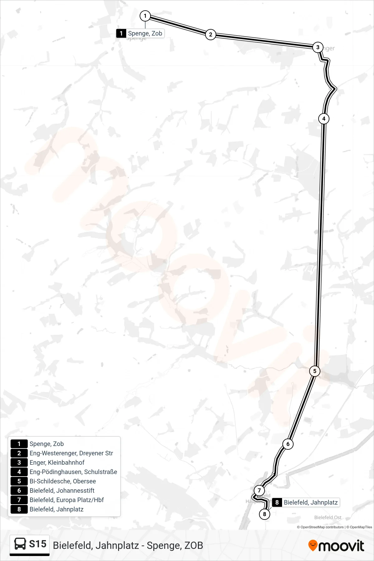 Linie S15 (Bus) Richtung Bielefeld, Jahnplatz: Route und Haltestellen auf der Karte