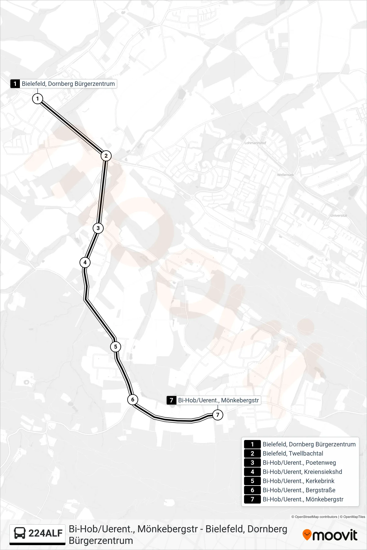 Linie 224ALF (Bus) Richtung Bi-Hob/Uerent., Mönkebergstr: Route und Haltestellen auf der Karte