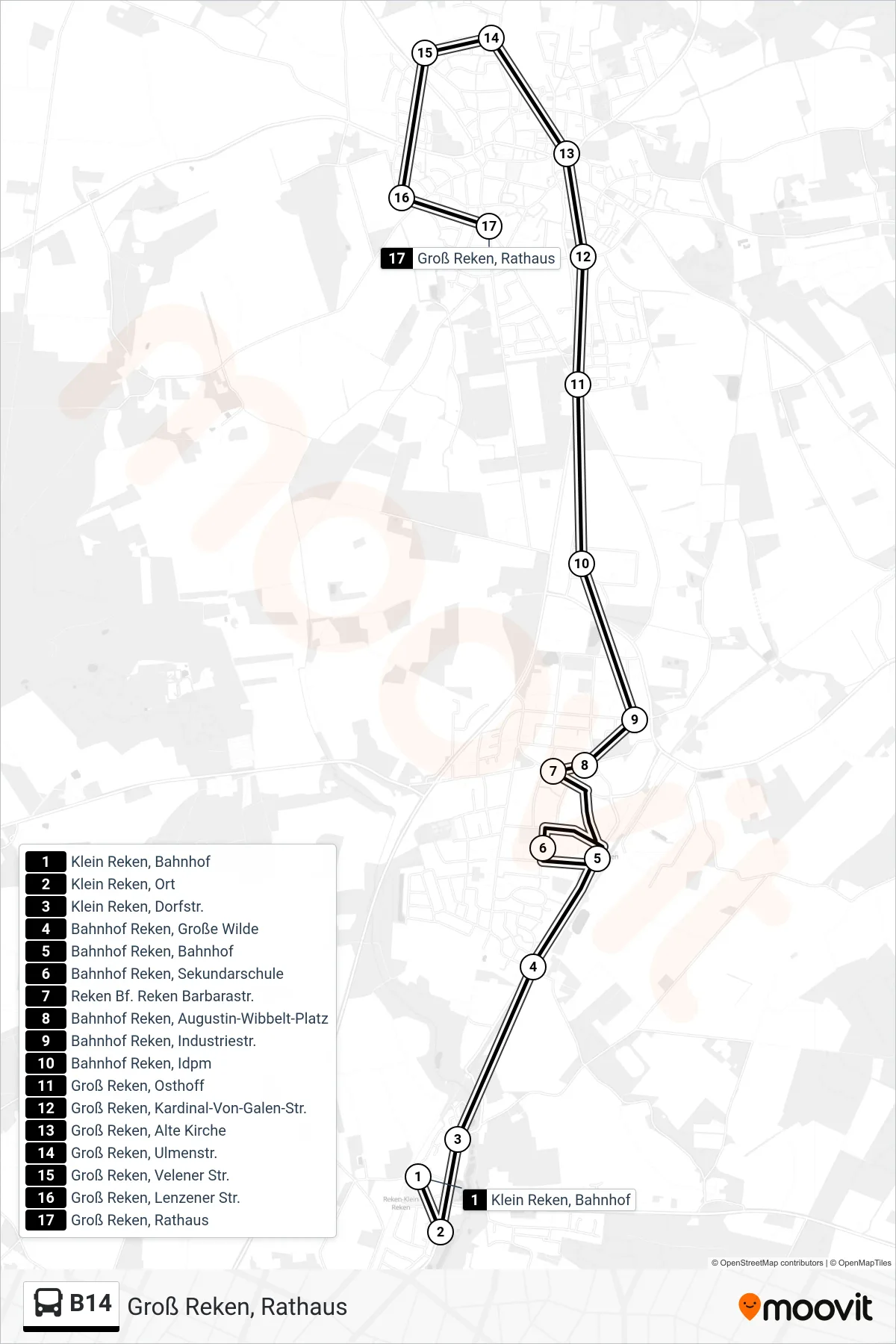 Linie B14 (Bus) Richtung Groß Reken, Rathaus: Route und Haltestellen auf der Karte