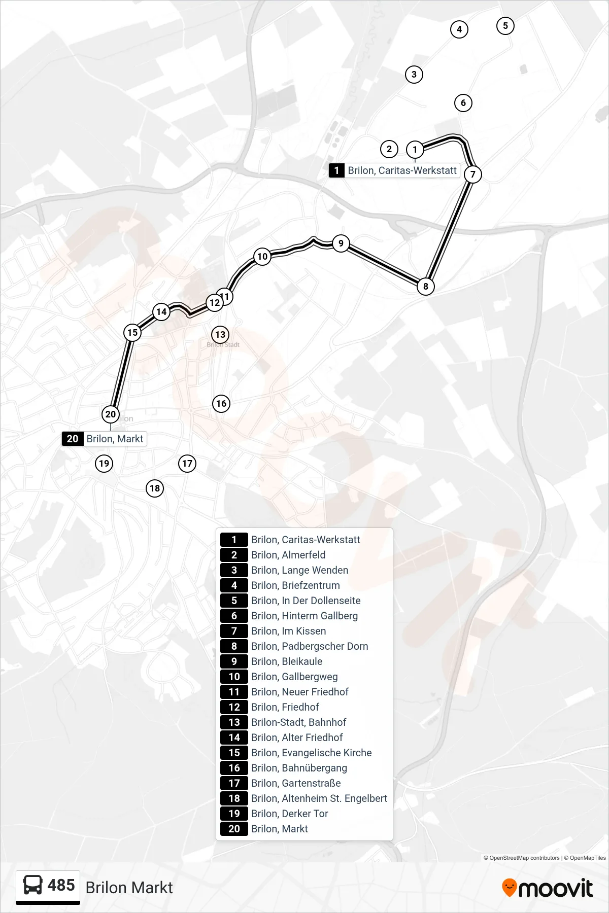 Linie 485 (Bus) Richtung Brilon Markt: Route und Haltestellen auf der Karte