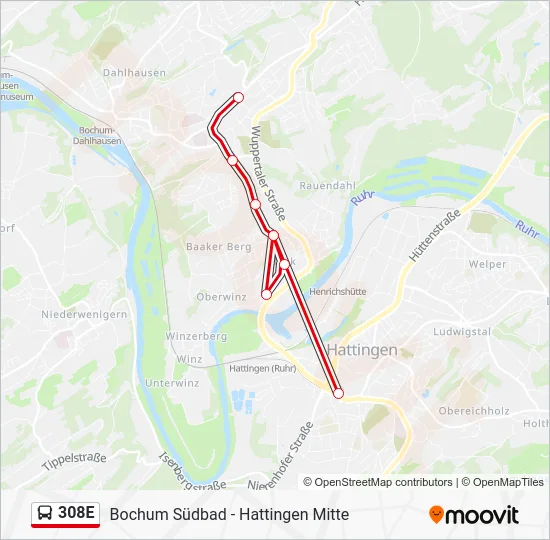 Автобус 308E: карта маршрута