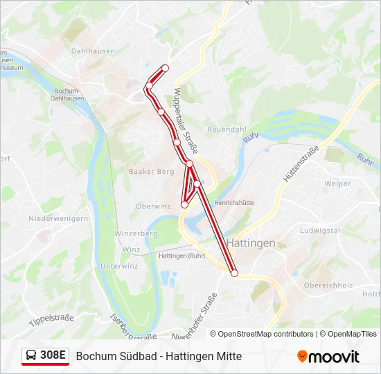 Автобус 308E: карта маршрута