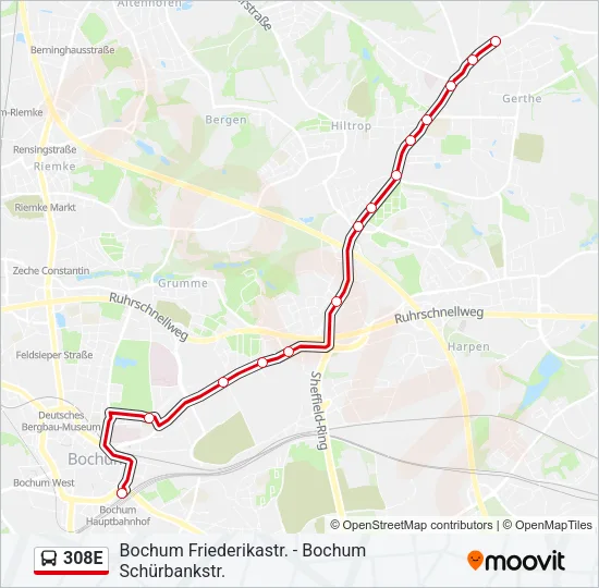 308E Bus Line Map