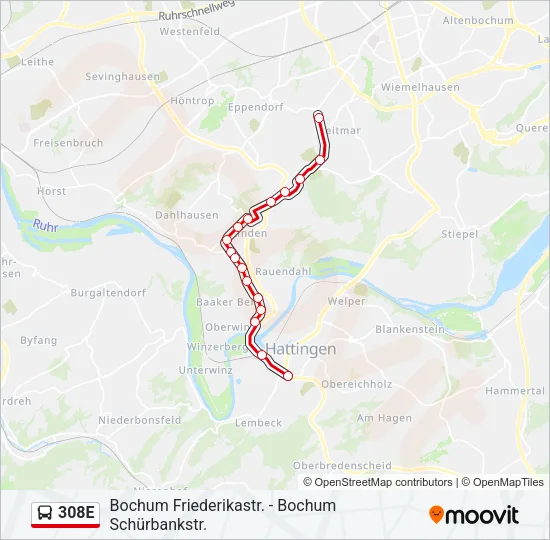 308E Bus Line Map