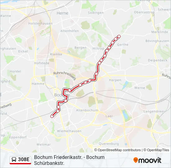 308E Bus Line Map