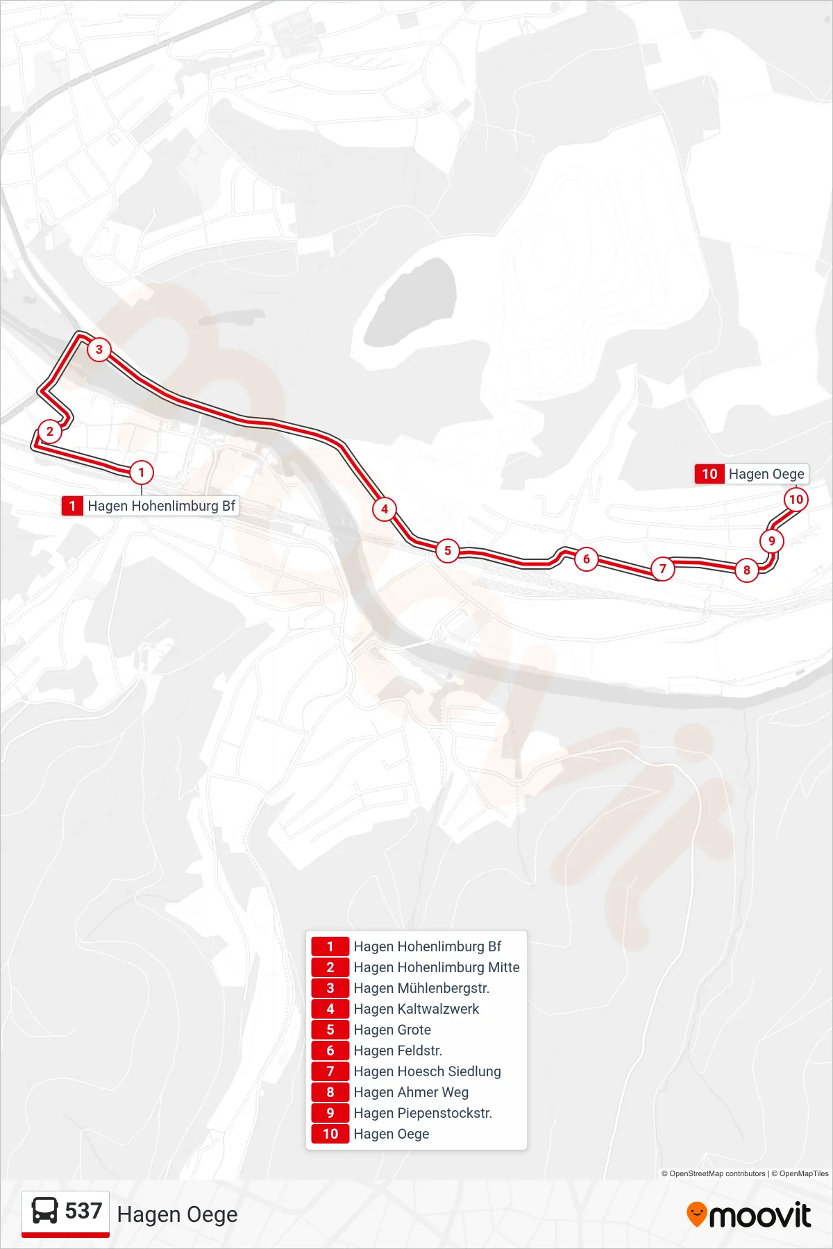 Linie 537 (Bus) Richtung Hagen Oege: Route und Haltestellen auf der Karte