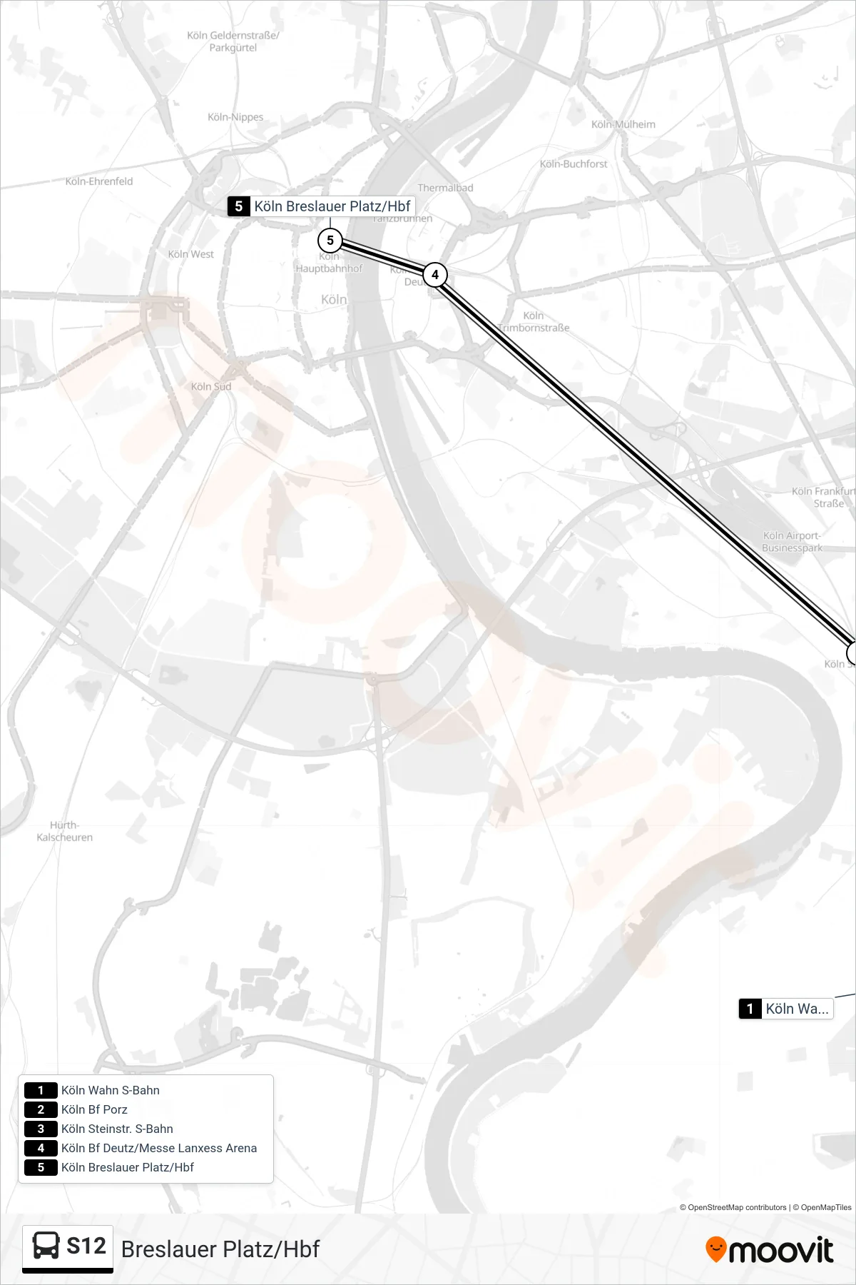 S12 bus Line (Breslauer Platz/Hbf) route and stops on a map