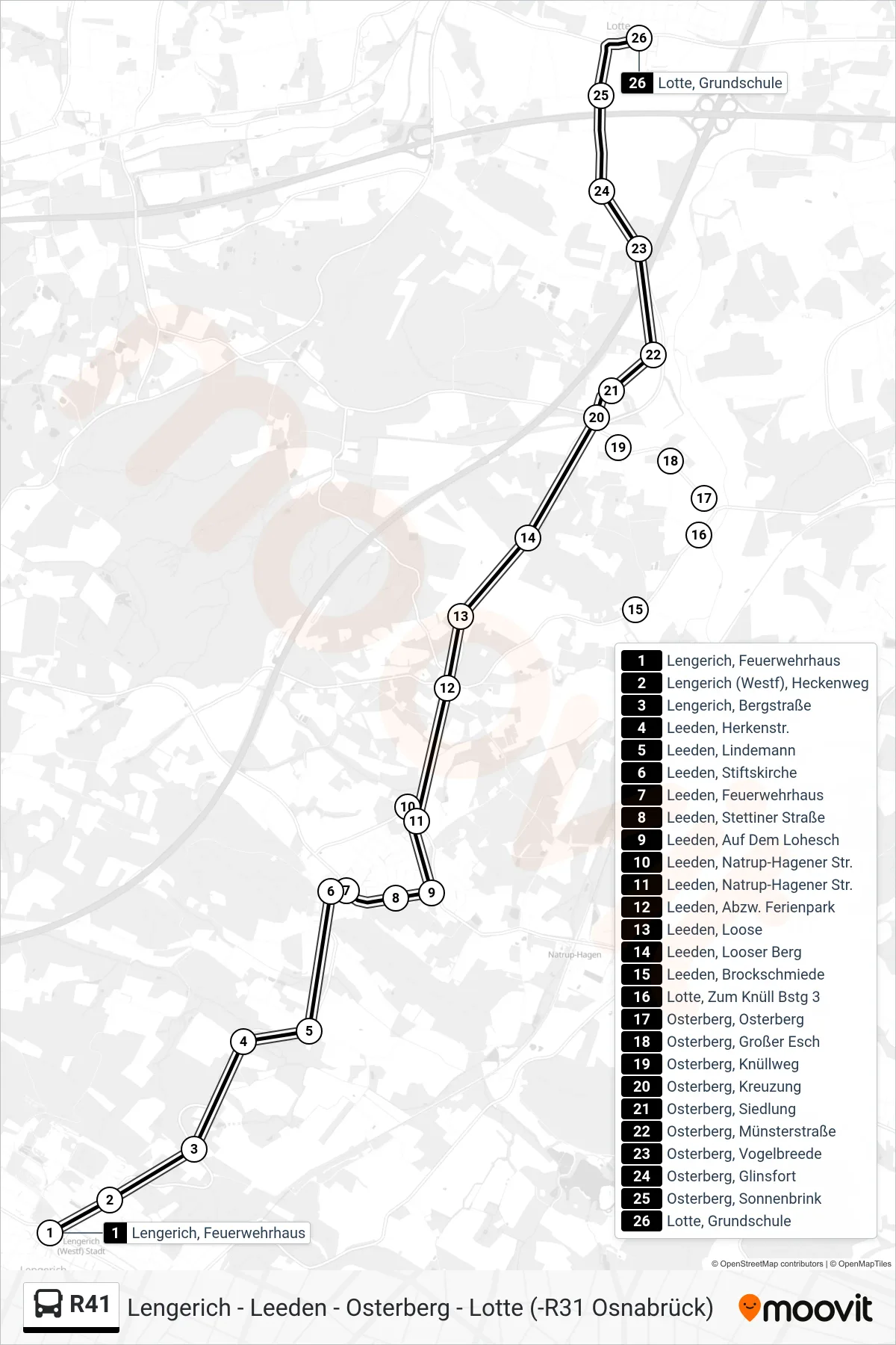 Linie R41 (Bus) Richtung Lotte, Grundschule: Route und Haltestellen auf der Karte