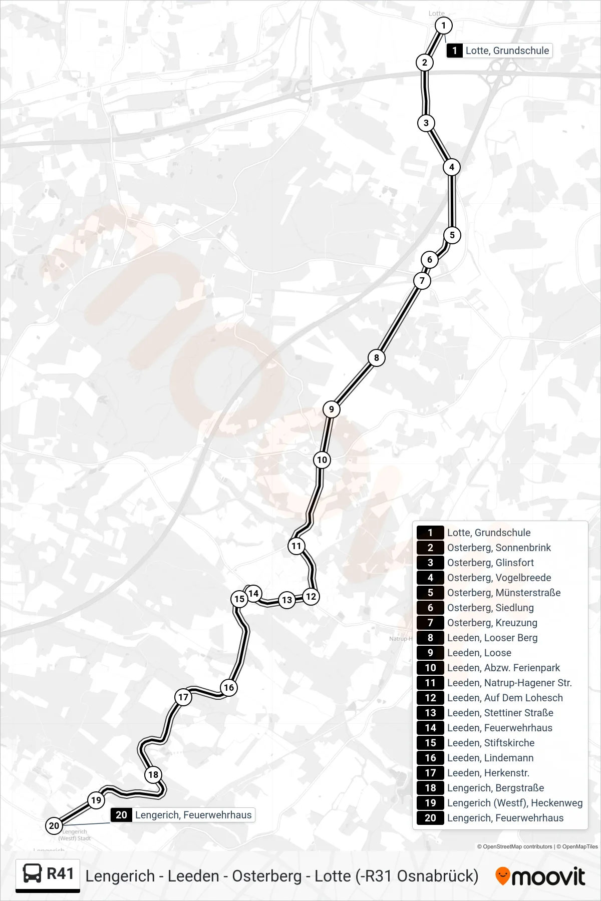 R41 bus Line (Lengerich, Feuerwehrhaus) route and stops on a map