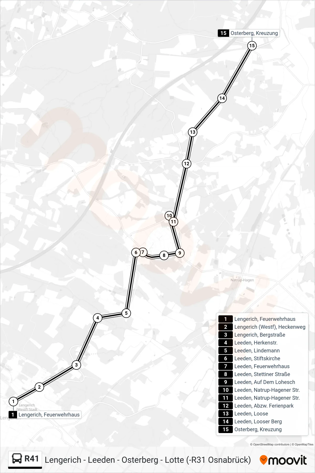 R41 bus Line (Osterberg, Kreuzung) route and stops on a map