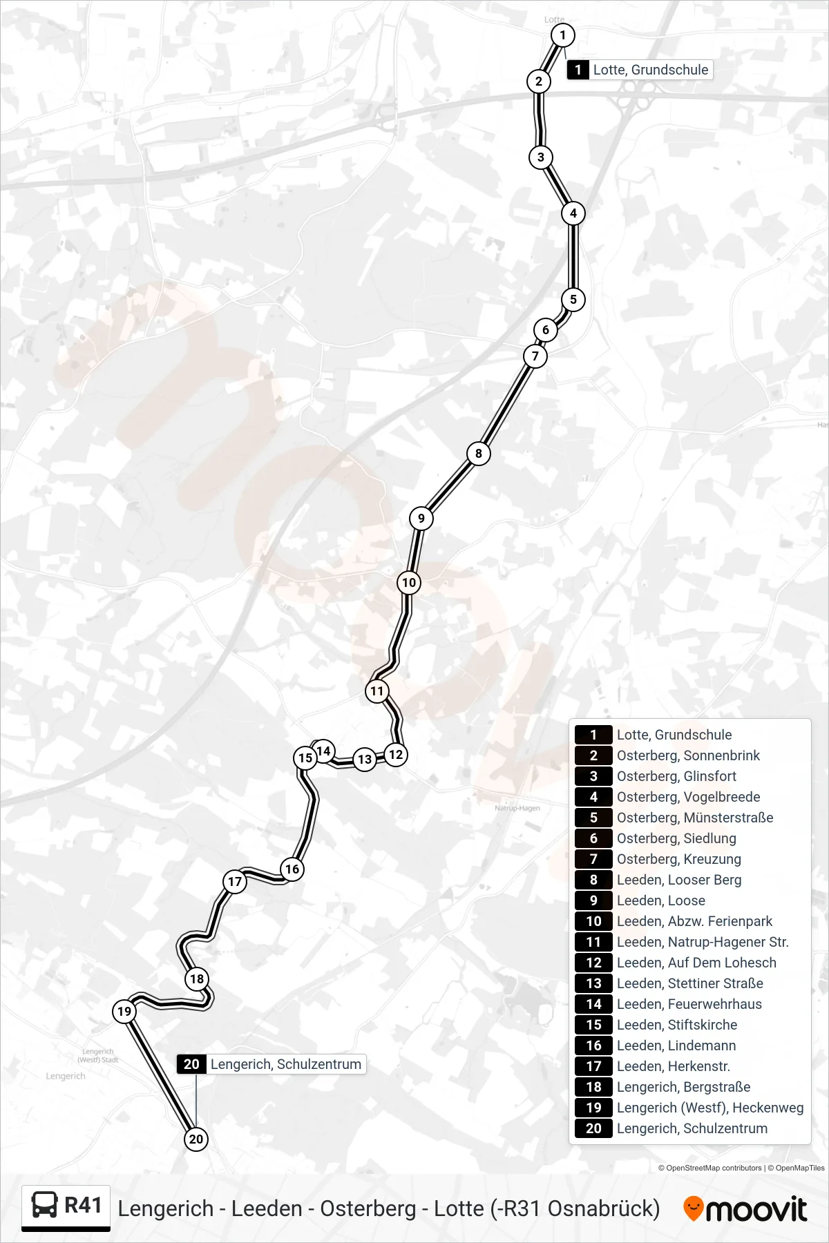 R41 bus Line (Lengerich, Schulzentrum) route and stops on a map