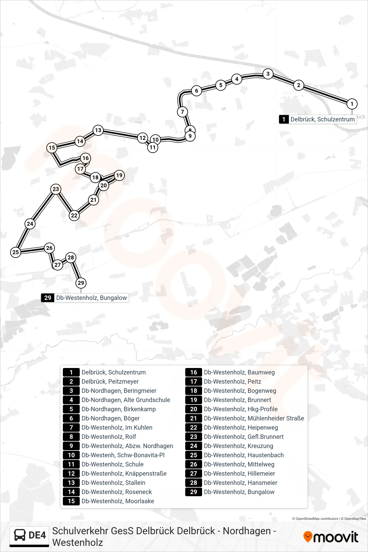 Linie DE4 (Bus) Richtung Db-Westenholz, Bungalow: Route und Haltestellen auf der Karte