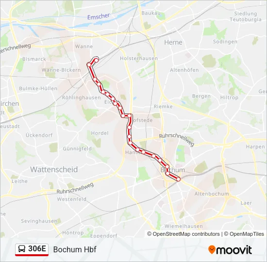 Автобус 306E: карта маршрута