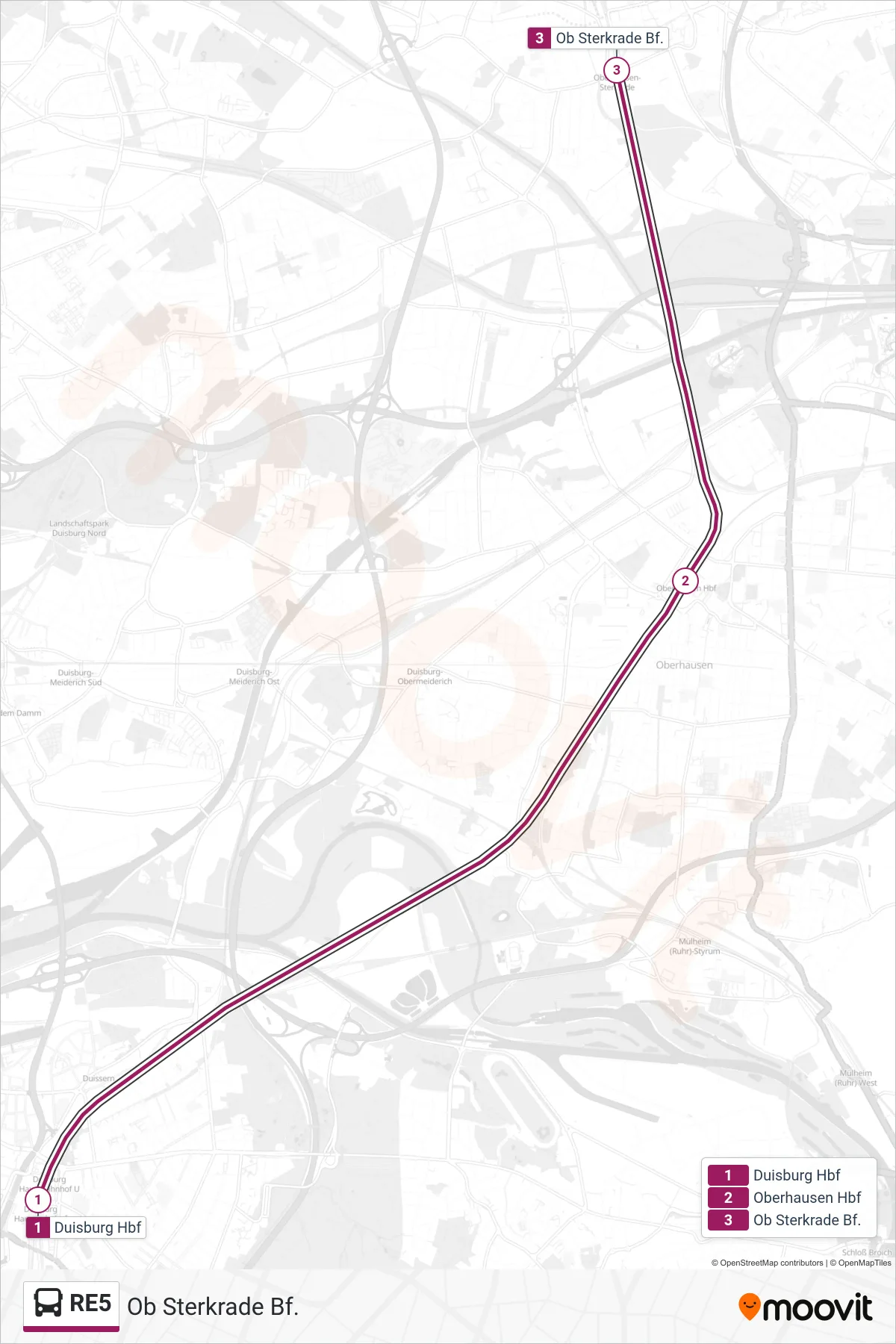 RE5 bus Line (Ob Sterkrade Bf.) route and stops on a map